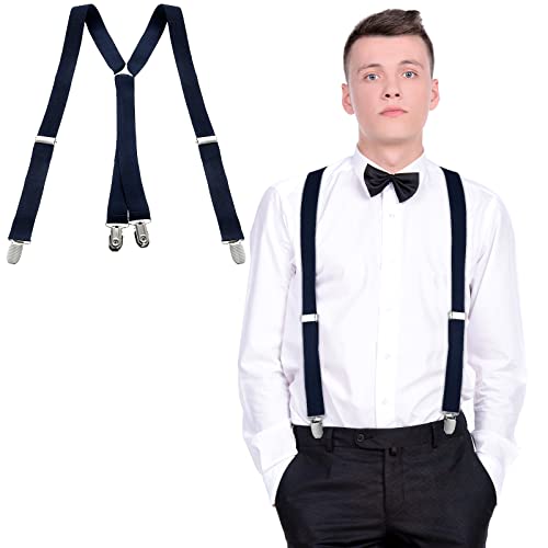 SATINIOR Hosenträger X Form fur Herren mit Clip Verstellbare(Dunkelblau) von SATINIOR