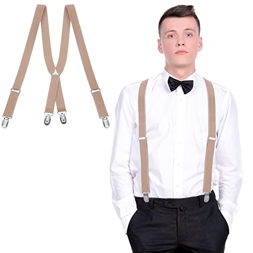 SATINIOR Herren X Form Hosenträger Elastische Strapazierfähige Hosenträger mit Metall Clips für Halloween, Weihnachten (Beige) von SATINIOR