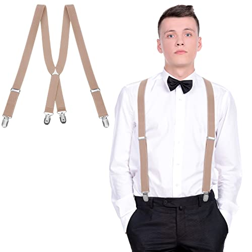 SATINIOR Hosenträger X Form fur Herren mit Clip Verstellbare(Beige) von SATINIOR