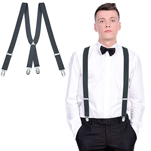 SATINIOR Herren X Form Hosenträger Elastische Strapazierfähige Hosenträger mit Metall Clips für Halloween, Weihnachten (Dunkelgrau) von SATINIOR