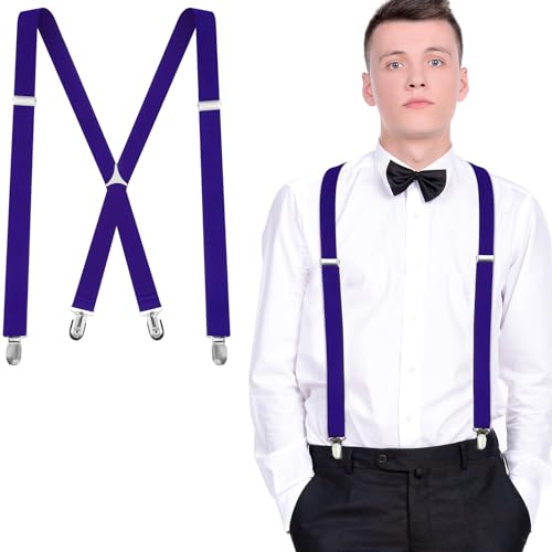 SATINIOR Herren X Form Hosenträger Verstellbarer Hosenträger für Männer Elastischer Strapazierfähiger Hosenträger mit Metall Clips für Vatertag Halloween (Lila) von SATINIOR