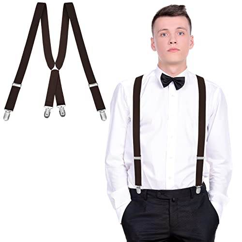 SATINIOR Herren X Form Verstellbarer Hosenträger Elastischer Strapazierfähiger Hosenträger mit Metall Clips (Kaffee) von SATINIOR