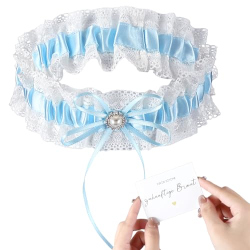 SATINIOR Hochzeit Strumpfband Weiß Spitze und Blau Schleife Elastisches Strumpfband Hochzeitskarte für Hochzeitstag von SATINIOR