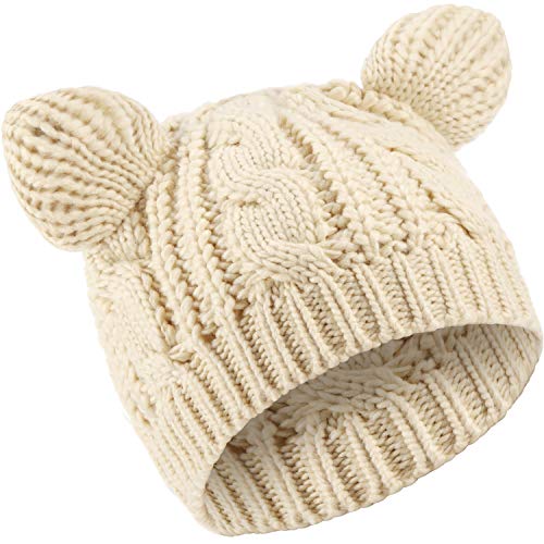 SATINIOR Katzen Ohr Mütze Hut Süße Katze Strickmütze Winter Strickmütze für Damen Mädchen (Beige, 1) von SATINIOR