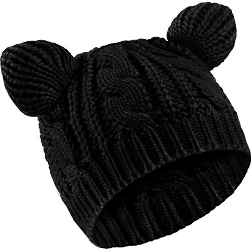 SATINIOR Katzen Ohr Mütze Hut Süße Katze Strickmütze Winter Strickmütze für Damen Mädchen (Schwarz, 1) von SATINIOR