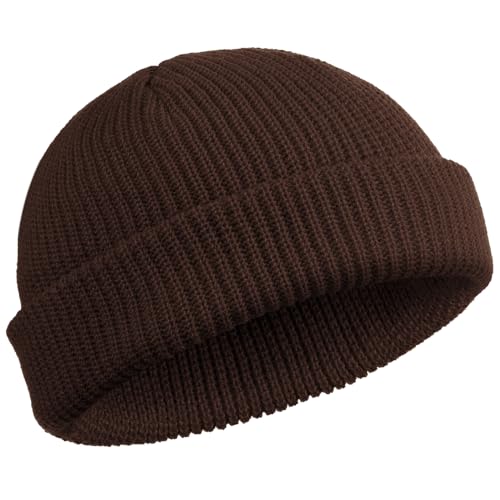 SATINIOR Trawler Beanie Watch Hat Roll-up Edge Skullcap Fisherman Beanie für Damen Herren, Dunkelbraun, Einheitsgr��e von SATINIOR