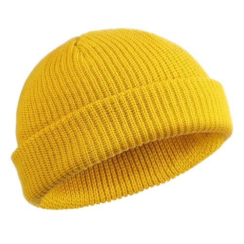 SATINIOR Trawler Beanie Watch Hut Rollup Edge Schädeldecke Fisherman Winter Beanie Hut Unisex, Gelb, M von SATINIOR