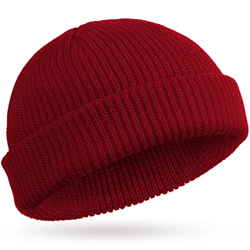 SATINIOR Trawler Beanie Watch Hut Rollup Edge Schädeldecke Fisherman Winter Beanie Hut Unisex, Weinrot, M von SATINIOR