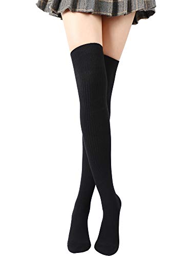 SATINIOR Über Knie Lange Socken Oberschenkel Hohe Socken Zopfmuster Langer Stiefelstrumpf Beinwärmer (Schwarz) von SATINIOR