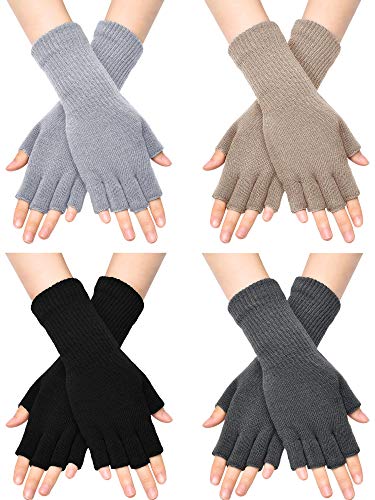 SATINIOR Unisex Halbe Finger Handschuhe Winter Dehnbar Knit Fingerloses Tippen Handschuhe (Schwarz, Dunkelgrau, Hellgrau, Hellbraun, 4) von SATINIOR