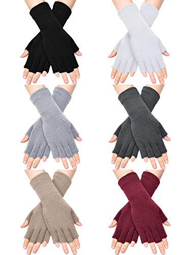 SATINIOR Unisex Halbe Finger Handschuhe Winter Dehnbar Knit Fingerloses Tippen Handschuhe (Schwarz, Hellgrau, Hellbraun, Weinrot, Weiß, Dunkelgrau, 6) von SATINIOR