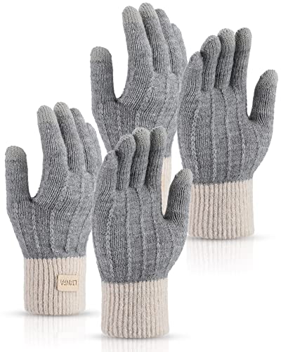 SATINIOR Warme Touchscreen Gestrickte Fäustlinge Winter Handschuhe Winddichte Thermohandschuhe für Frauen (Grau) von SATINIOR