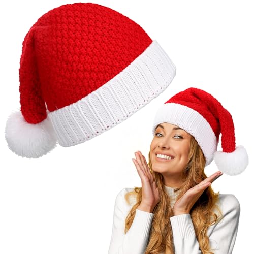 SATINIOR Weihnachten Mütze Elfenhut Weihnachtsmütze für Erwachsene Winter Weihnachtshut für Herren Damen Elegant Warme Lustige Strickmütze Weihnachten Bommelmütze für Neujahr Party (Heller Stil) von SATINIOR