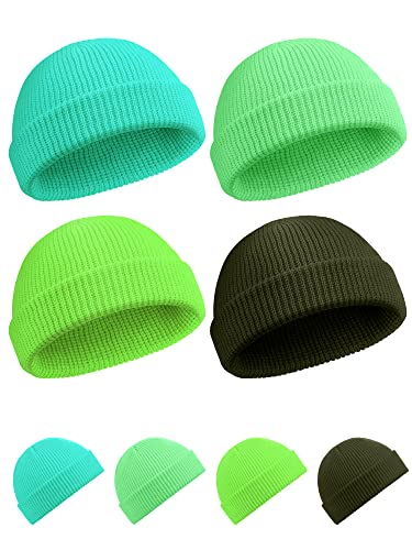 SATINIOR Winter Kurze Fischermütze Trawler Beanie Uhr Hut Rand Skullcap für Herren, Neongrün, Armeegrün, Pfauenblau, Einheitsgröße von SATINIOR