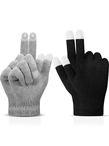 SATINIOR Winter Touchscreen Fäustlinge Dehnbar Strick Touchscreen Fäustlinge Unisex Warm Tippen SMS Handschuhe für Frauen und Männer (Schwarz, Grau, 2 Stück) von SATINIOR