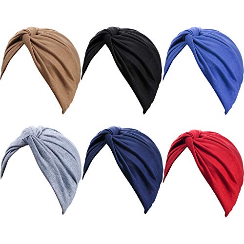 6 Stücke Turban für Frauen Soft Vorgebunden Knot Mode Plissee Turban Hut Mütze Kopfwickel Schlafhut, 6 Farben von SATINIOR