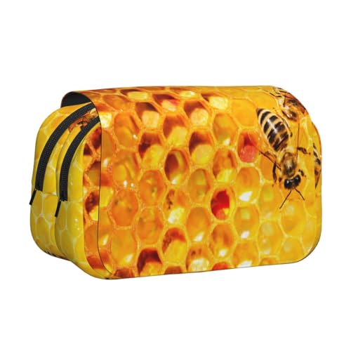 Bee On Federmäppchen mit Wabenmuster, großes Fassungsvermögen, Stifteetui mit 2 Fächern, Stifthalter, Organizer, Schreibwaren-Tasche von SATUSA