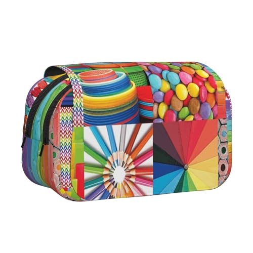 Buntes Federmäppchen mit Collagen-Druck, großes Fassungsvermögen, Stifteetui mit 2 Fächern, Stifthalter, Organizer, Schreibwaren-Tasche von SATUSA