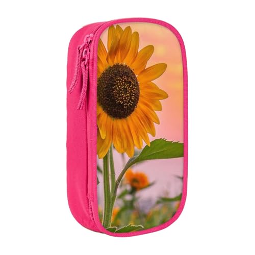 Federmäppchen, Motiv: Sonnenblume mit Sonnenuntergang, Münzfach, Schlüsselkarte, Geldbörse, großes Stifteetui für Kinder, Jungen, Schule, Büro, rose, Einheitsgröße, Kosmetikkoffer von SATUSA