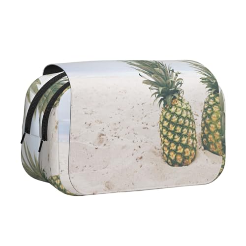 Federmäppchen mit Ananas-Malerei, großes Fassungsvermögen, Stifteetui mit 2 Fächern, Stifthalter, Organizer, Schreibwaren-Tasche von SATUSA