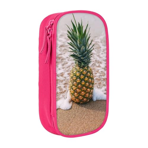 Federmäppchen mit Ananas-Motiv am Strand, für Münzen, Schlüssel, Karten, Geldbörse, großes Stifteetui für Kinder, Jungen, Schule, Büro, rose, Einheitsgröße, Kosmetikkoffer von SATUSA