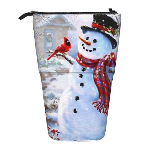 Federmäppchen mit Aufschrift "Merry Christmas", Schneemann und Vögel, Teleskop-Stifttasche, tragbarer Stifthalter, Aufbewahrungs-Kosmetiktasche von SATUSA