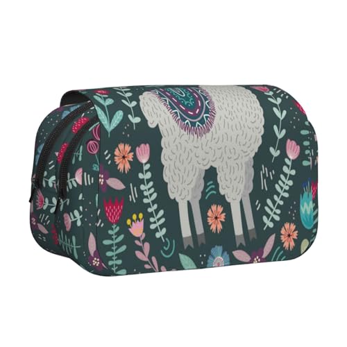 Federmäppchen mit Blumen-Alpaka-Druck, großes Fassungsvermögen, Stifteetui mit 2 Fächern, Stifthalter, Organizer, Schreibwaren-Tasche von SATUSA