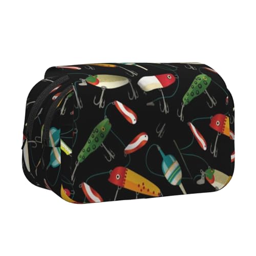 Federmäppchen mit Fischköderdruck, großes Fassungsvermögen, Stifteetui mit 2 Fächern, Stifthalter, Organizer, Schreibwaren-Tasche von SATUSA