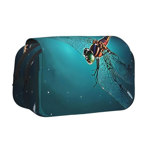 Federmäppchen mit Galaxie-Motiv und Libellen-Druck, großes Fassungsvermögen, Stifteetui mit 2 Fächern, Stifthalter, Organizer, Schreibwaren-Tasche von SATUSA