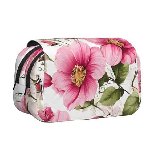 Federmäppchen mit Garten mit Vögeln und Blumen, großes Fassungsvermögen, Stifteetui mit 2 Fächern, Stifthalter, Organizer, Schreibwaren-Tasche von SATUSA