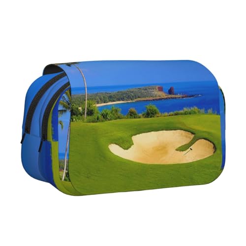 Federmäppchen mit Golfplatz-Druck, großes Fassungsvermögen, Stifteetui mit 2 Fächern, Stifthalter, Organizer, Schreibwaren-Tasche von SATUSA