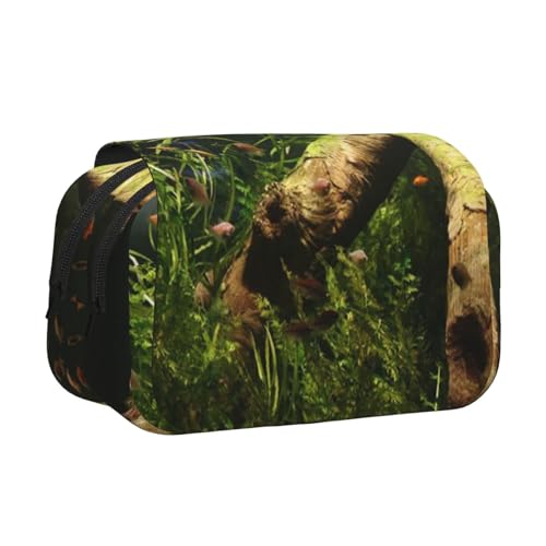 Federmäppchen mit Holz- und Fischdruck, großes Fassungsvermögen, Stifteetui mit 2 Fächern, Stifthalter, Organizer, Schreibwaren-Tasche von SATUSA