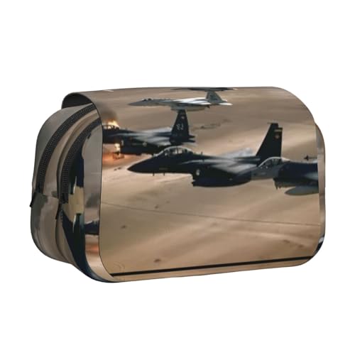 Federmäppchen mit Kriegsflugzeug-Druck, großes Fassungsvermögen, Stifteetui mit 2 Fächern, Stifthalter, Organizer, Schreibwaren-Tasche von SATUSA