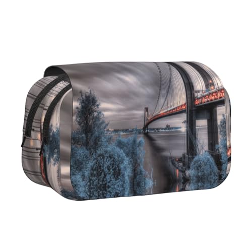 Federmäppchen mit Landschaftsbrücken-Druck, großes Fassungsvermögen, Stifteetui mit 2 Fächern, Stifthalter, Organizer, Schreibwaren-Tasche von SATUSA