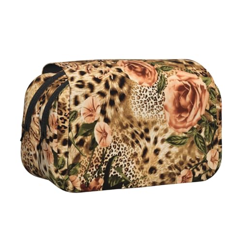 Federmäppchen mit Leopardenmuster, großes Fassungsvermögen, Stifteetui mit 2 Fächern, Stifthalter, Organizer, Schreibwaren-Tasche von SATUSA