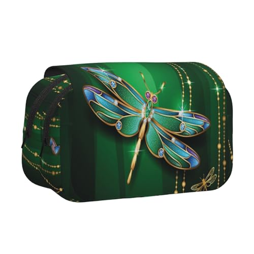 Federmäppchen mit Libellen-Druck, großes Fassungsvermögen, Stifteetui mit 2 Fächern, Stifthalter, Organizer, Schreibwaren-Tasche von SATUSA