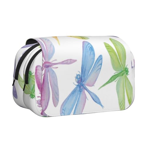 Federmäppchen mit Libellen-Motiv, großes Fassungsvermögen, Stifteetui mit 2 Fächern, Stifthalter, Organizer, Schreibwaren-Tasche von SATUSA