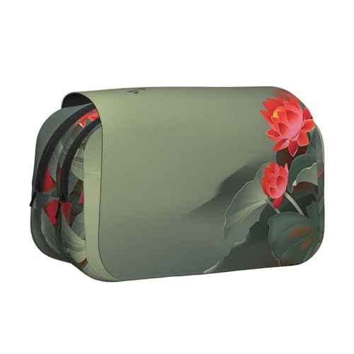 Federmäppchen mit Lotusblumen- und Libellen-Druck, großes Fassungsvermögen, Stifteetui mit 2 Fächern, Stifthalter, Organizer, Schreibwaren-Tasche von SATUSA