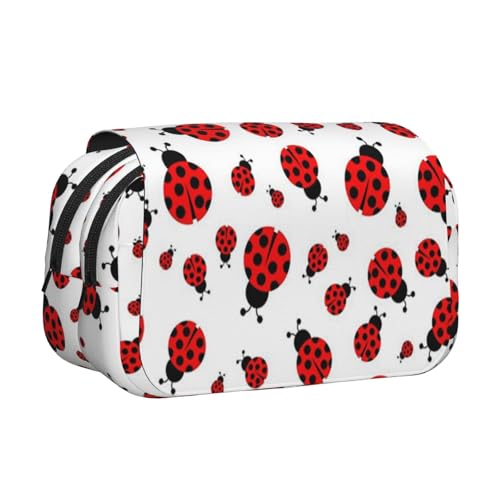 Federmäppchen mit Marienkäfer-Aufdruck, großes Fassungsvermögen, Stifteetui mit 2 Fächern, Stifthalter, Organizer, Schreibwaren-Tasche von SATUSA