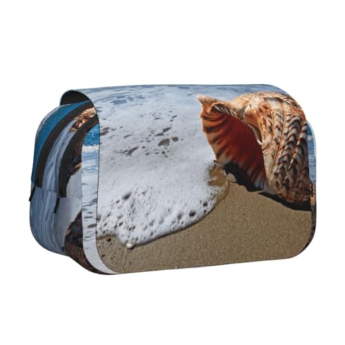 Federmäppchen mit Meeres- und Muschelmotiv, großes Fassungsvermögen, Stifteetui mit 2 Fächern, Stifthalter, Organizer, Schreibwaren-Tasche von SATUSA