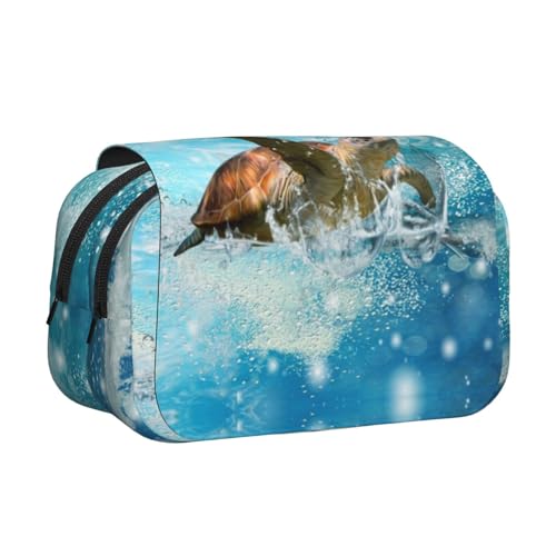 Federmäppchen mit Meeresschildkrötenmuster, großes Fassungsvermögen, Stifteetui mit 2 Fächern, Stifthalter, Organizer, Schreibwaren-Tasche von SATUSA