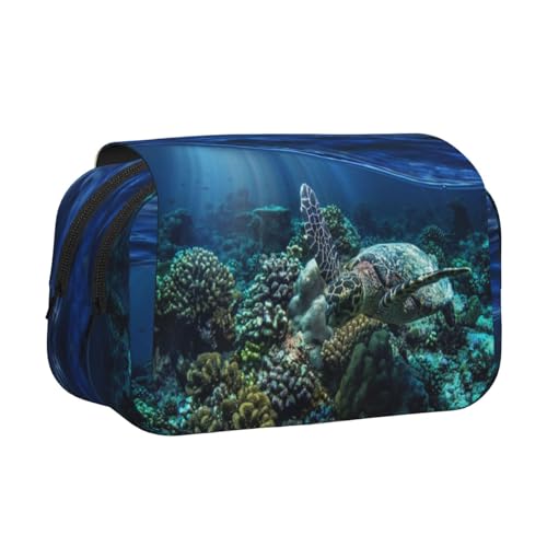 Federmäppchen mit Meeresschildkrötenmuster, großes Fassungsvermögen, Stifteetui mit 2 Fächern, Stifthalter, Organizer, Schreibwaren-Tasche von SATUSA