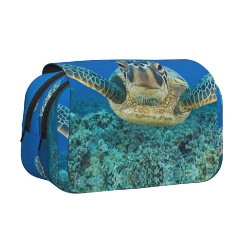 Federmäppchen mit Meeresschildkrötenmuster, großes Fassungsvermögen, Stifteetui mit 2 Fächern, Stifthalter, Organizer, Schreibwaren-Tasche von SATUSA