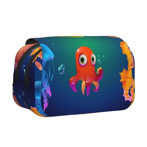 Federmäppchen mit Meerestier-Motiv, großes Fassungsvermögen, Stifteetui mit 2 Fächern, Stifthalter, Organizer, Schreibwaren-Tasche von SATUSA