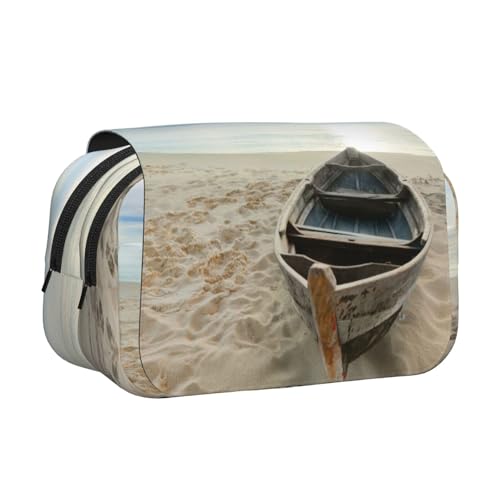 Federmäppchen mit Motiv "Boot am Strand", großes Fassungsvermögen, Stifteetui mit 2 Fächern, Stifthalter, Organizer, Schreibwaren-Tasche von SATUSA