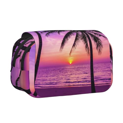 Federmäppchen mit Palmen bei Sonnenuntergang, großes Fassungsvermögen, Stifteetui mit 2 Fächern, Stifthalter, Organizer, Schreibwarentasche von SATUSA