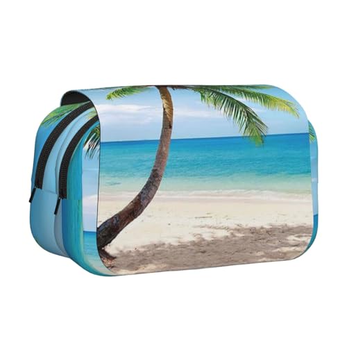 Federmäppchen mit Palmenmotiv, großes Fassungsvermögen, Stifteetui mit 2 Fächern, Stifthalter, Organizer, Schreibwaren-Tasche von SATUSA