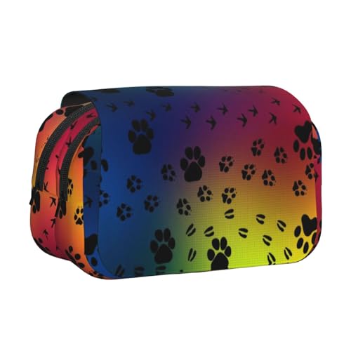 Federmäppchen mit Pfotenabdruck-Muster, großes Fassungsvermögen, Stifteetui mit 2 Fächern, Stifthalter, Organizer, Schreibwaren-Tasche von SATUSA