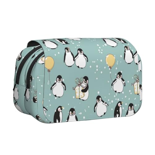 Federmäppchen mit Pinguin-Ballon-Schneeflocken-Druck, großes Fassungsvermögen, Stifteetui mit 2 Fächern, Stifthalter, Organizer, Schreibwaren-Tasche von SATUSA