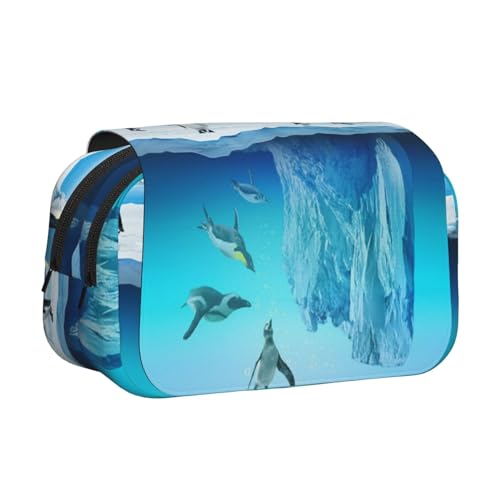 Federmäppchen mit Pinguin-Druck, großes Fassungsvermögen, Stifteetui mit 2 Fächern, Stifthalter, Organizer, Schreibwaren-Tasche von SATUSA